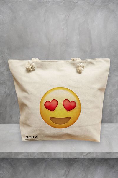 BEKZ Geanta de plaja, model Love, 40x51 cm, Crem, BEKZ®