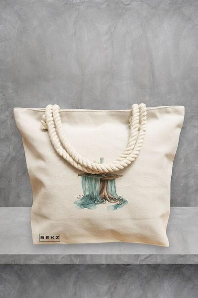 BEKZ Geanta de plaja, model Blue night, 40x51 cm, Crem, BEKZ®