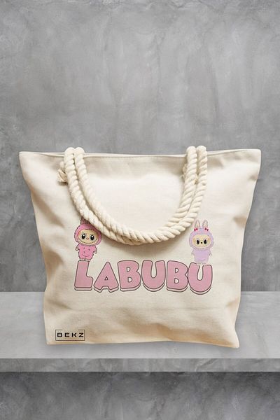 BEKZ Geanta de plaja, model Labubu 16, 40x51 cm, Crem, BEKZ®