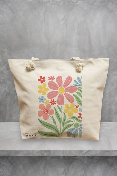 BEKZ Geanta de plaja Boho Style 14, 40x51 cm, Crem, BEKZ®