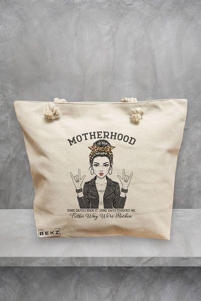 BEKZ Geanta de plaja, model Motherhood, 40x51 cm, Crem, BEKZ®