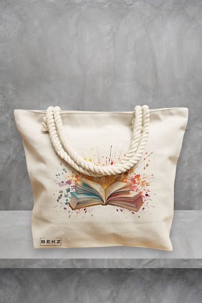 BEKZ Geanta de plaja, model Books 27, 40x51 cm, Crem, BEKZ®