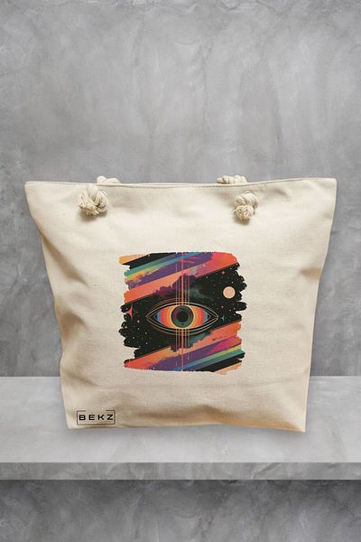 BEKZ Geanta de plaja, model Celestial Eye 11, 40x51 cm, Crem, BEKZ®