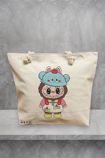 BEKZ Geanta de plaja, model Labubu 21, 40x51 cm, Crem, BEKZ®