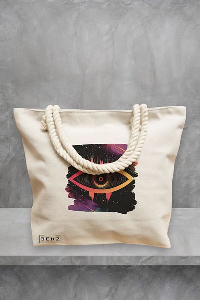 BEKZ Geanta de plaja, model Celestial Eye 18, 40x51 cm, Crem, BEKZ®