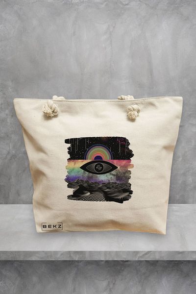 BEKZ Geanta de plaja, model Celestial Eye 19, 40x51 cm, Crem, BEKZ®