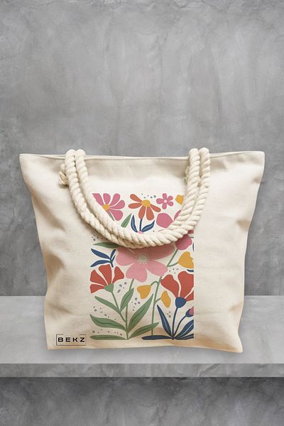 BEKZ Geanta de plaja Boho Style 16, 40x51 cm, Crem, BEKZ®