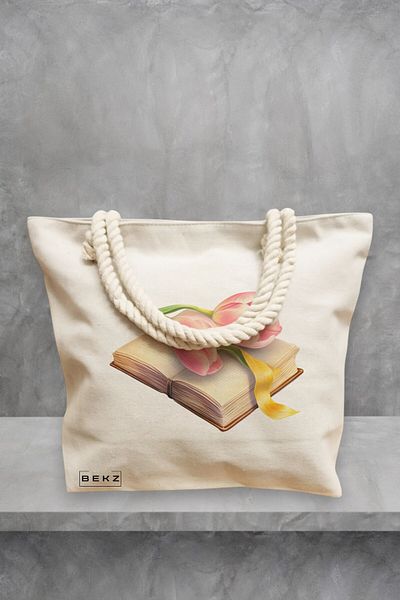 BEKZ Geanta de plaja, model Books 37, 40x51 cm, Crem, BEKZ®