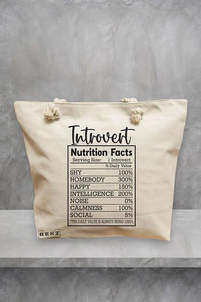 BEKZ Geanta de plaja, model Introvert Nutrient Facts, 40x51 cm, Crem, BEKZ®