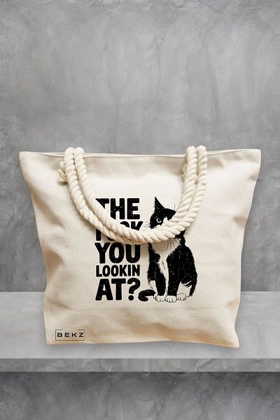 BEKZ Geanta de plaja, model What are you looking at?, 40x51 cm, Crem, BEKZ®
