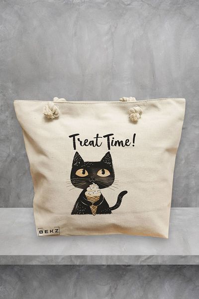 BEKZ Geanta de plaja, model Treat time, 40x51 cm, Crem, BEKZ®