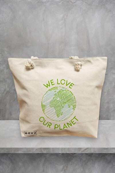 BEKZ Τσάντα θαλάσσης, μοντέλο We Love Our Planet, 40x51 εκ., Κρεμ, BEKZ®