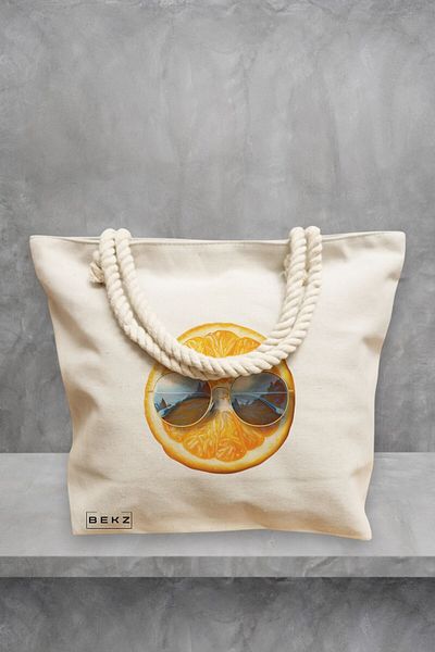 BEKZ Geanta de plaja, model Summer Orange, 40x51 cm, Crem, BEKZ®