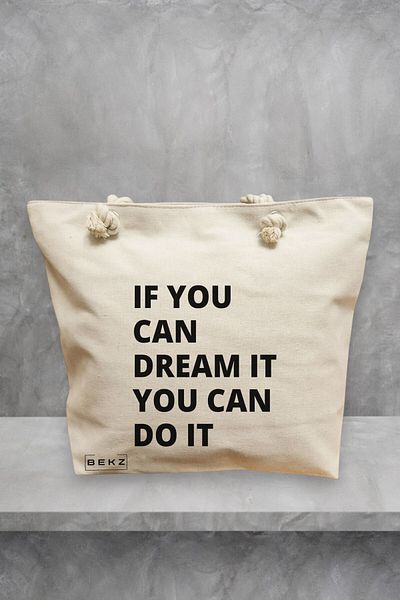 BEKZ Geanta de plaja, model If you can dream it you can do it, 40x51 cm, Crem, BEKZ®