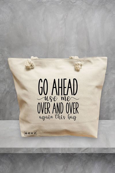 BEKZ Geanta de plaja, model Go ahead use me, over and over again this bag, 40x51 cm, Crem, BEKZ®