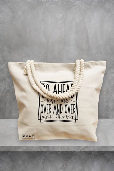 BEKZ Geanta de plaja, model Go ahead use me, over and over again this bag 2, 40x51 cm, Crem, BEKZ®