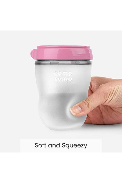 comotomo Natural Feel Baby Bottle – 250ml, Pink, Pack Of 2 – Soft, Anti-colic, Bpa Free