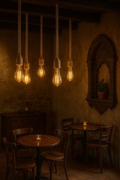 aybükpabuç Jute Rope Pendant Lamp Chandelier Wired Rope Rustic Lamp (100 cm 5 Pieces)