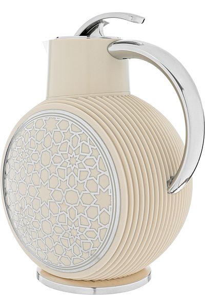Alsaif Gallery Al Jawhara Thermos, Beige, Islamic Engraving, Silver Handle, 0.9 Litres