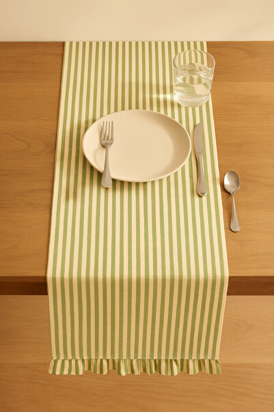 Mirilliahome Runner de in cu dungi verzi cu volane 40x150 Cm