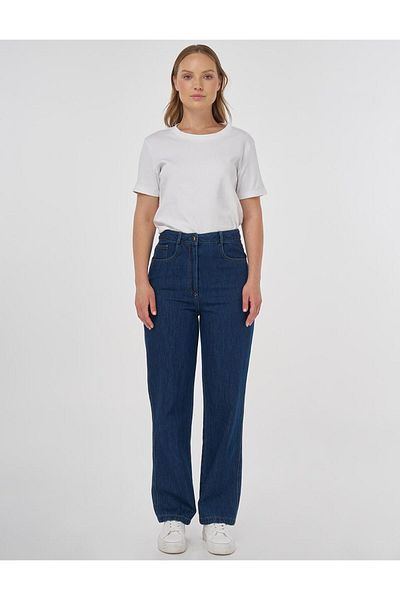 Kayra High Waist Carrot Cut Denim Trousers Navy Blue