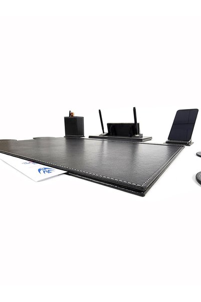 prozenis Black Leather Desk Set with Balat Name Tag Desk Set