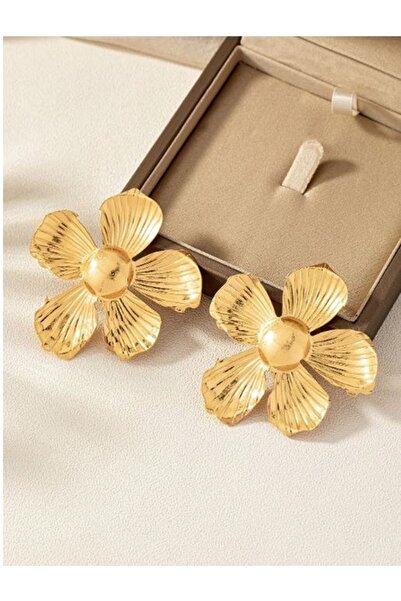 mos&more Gold Büyük Flower Çiçek Kadın Küpe, Çok Hafif