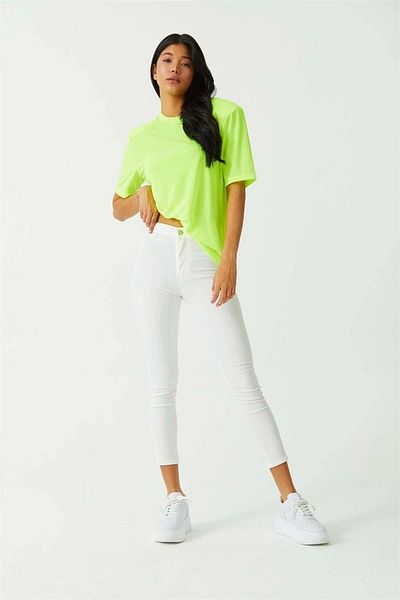 Harmony Pantaloni albi cu talie înaltă Skinny Fit Jean Lycra fără buzunare în față
