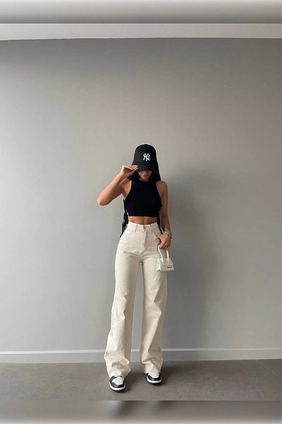 Harmony Μπεζ Premium Υφασμάτινοι Wide Leg Jeans