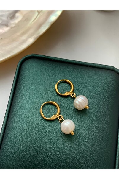 JOVİ ATELİER Sertifikalı Gerçek Doğal Inci Kadın Küpe Paslanmaz Çelik 8mm Inci