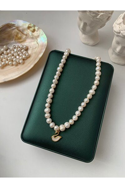 JOVİ ATELİER Sertifikalı Gerçek Doğal Beyaz Büyük Inci Kadın Kolye Çelik Klip...