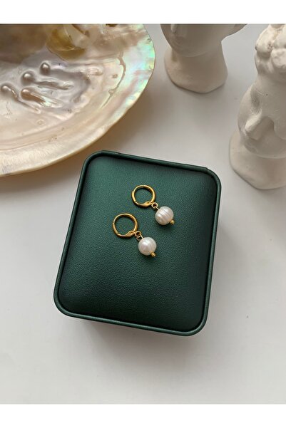 JOVİ ATELİER Sertifikalı Gerçek Doğal Inci Kadın Küpe Paslanmaz Çelik 8mm Inci