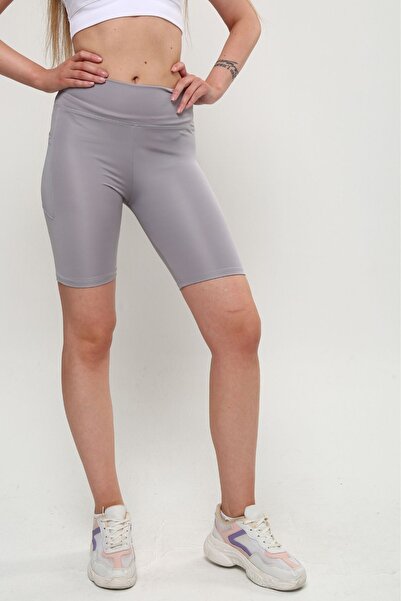 OPENDO Yüksek Bel Toparlayıcı Etki Kadın Cepli Bisikletçi Şort Tayt Gri