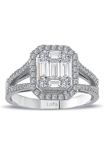 Lova 0,85 Karat Baget ve Dört Köşe Pırlanta Büyük Yüzük - 1010355