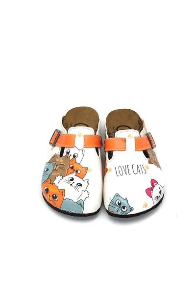 Goby Γυναικείες παντόφλες Love Cats με μοτίβο γάτας με κλειστά δάχτυλα λευκό πορτοκαλί Sabo