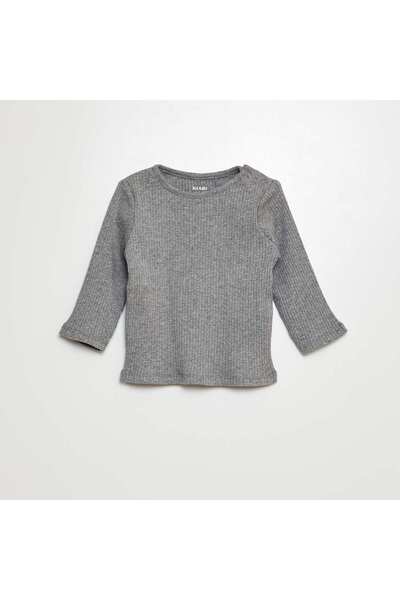KIABI Pack of 2 plain ribbed long-sleeved T-shirts GREY
