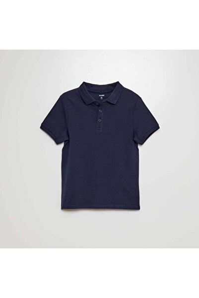 KIABI Plain piquÃ© knit polo shirt BLUE