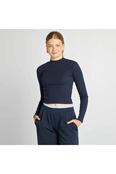 KIABI Ribbed T-shirt with long sleeves blue