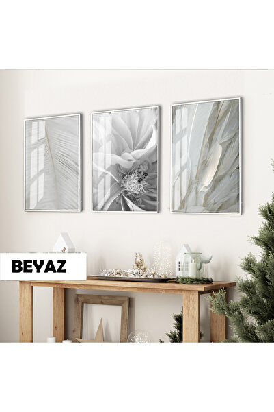 Harika bir ev HARİKABİREV|BEYAZ ÇİÇEK KANAT SOYUT KOMBİNİ(WING) |ÇERÇEVELİ CA...