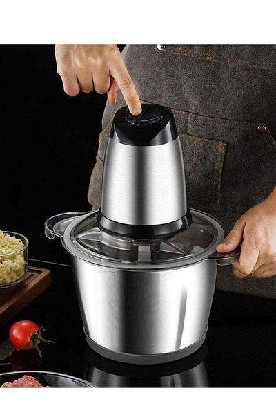REFURA 2 Speed Stainless Steel 3 Litre Meat Grinder/Chopper/Food Processor/Mincer 400W Silver/Black