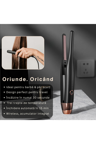 Versatyx Placa de indreptat parul si barba, Fara fir, Invelis ceramic, Temperatura variabila