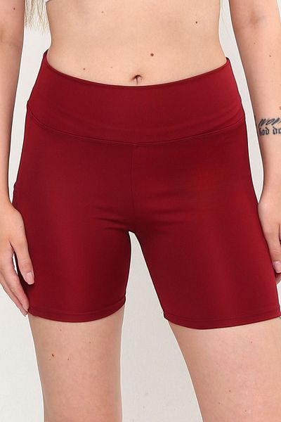 OPENDO High Waist Toning Effect Stretchy Women's Mini Shorts Leggings with Pockets Burgundy
