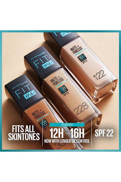 Maybelline New York كريم أساس فيت مي مات آند بورليس من مايبيلين نيويورك، يدوم حتى 16 ساعة، للتحكم بالزيوت، مع عامل حماية من الشمس 22 - 220