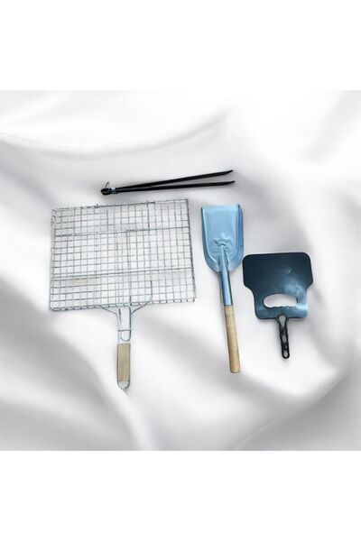 YILMAZNARGİLE Mangal Aksesuar Seti 4 Parça,Izgara 26*37 Cm - Kürek- Köz Maşas...