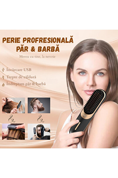 Versatyx Professional cordless beard and hair straightening brush, 4 temperature settings, Ceramic Coating