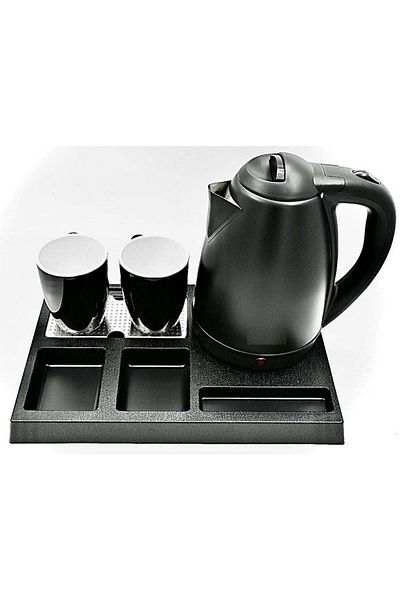 REFURA Electric Kettle 1.8 Liter Hotel Set 1500 Watts with 2 Ceramic Cups and Tray
