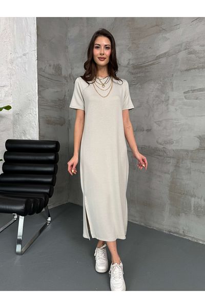 Elif Özbey Butik Casual Modal Dress - Stone Slit Detail