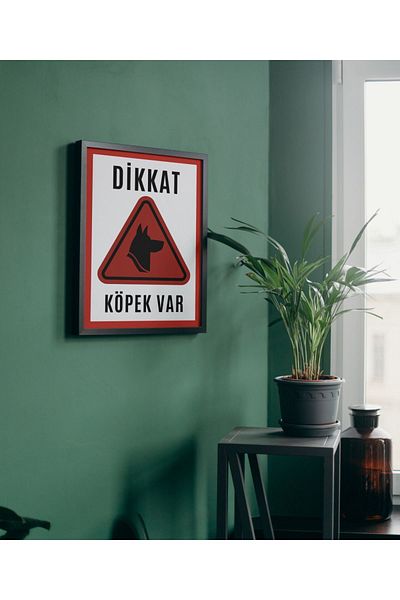 Arthopia Προσοχή Υπάρχει σκύλος Κόκκινο φύλλο πινακίδας αφίσα με κορνίζα Υψηλής ποιότητας διακοσμητικό σχέδιο ζωγραφικής