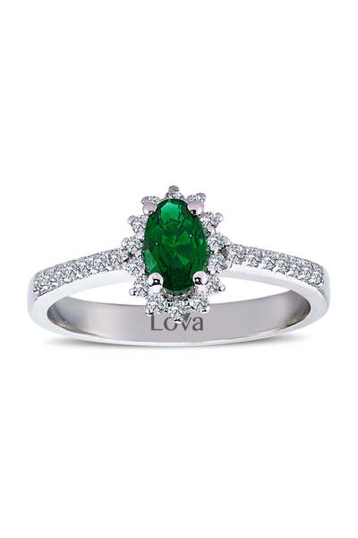 Lova Pırlantalı Oval Zümrüt Anturaj Yüzük - 1040086