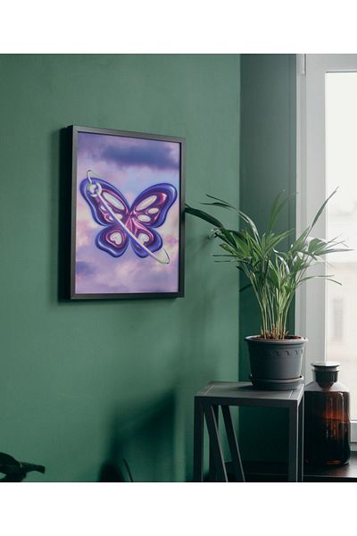 Arthopia Πεταλούδα Πεταλούδα Ασημί Μωβ Ολόγραμμα Pinterest Πίνακας Σχεδιασμού Υψηλής Ποιότητας με Πλαίσιο Αφίσας